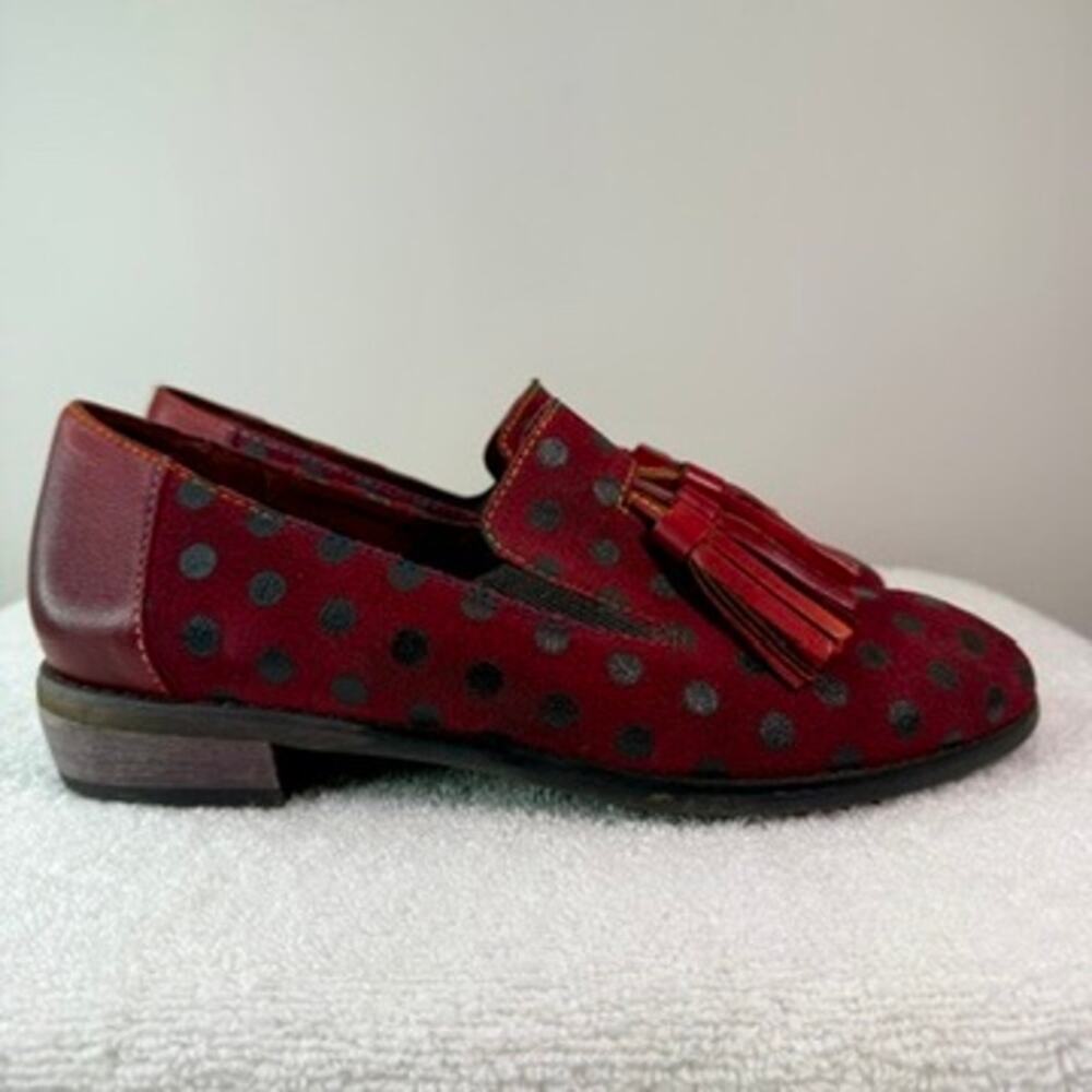 Laura Vita Burgundy Polka Dot Tassel Loafers Women’s 7.5 Suede Shoes - Picture 7 of 14